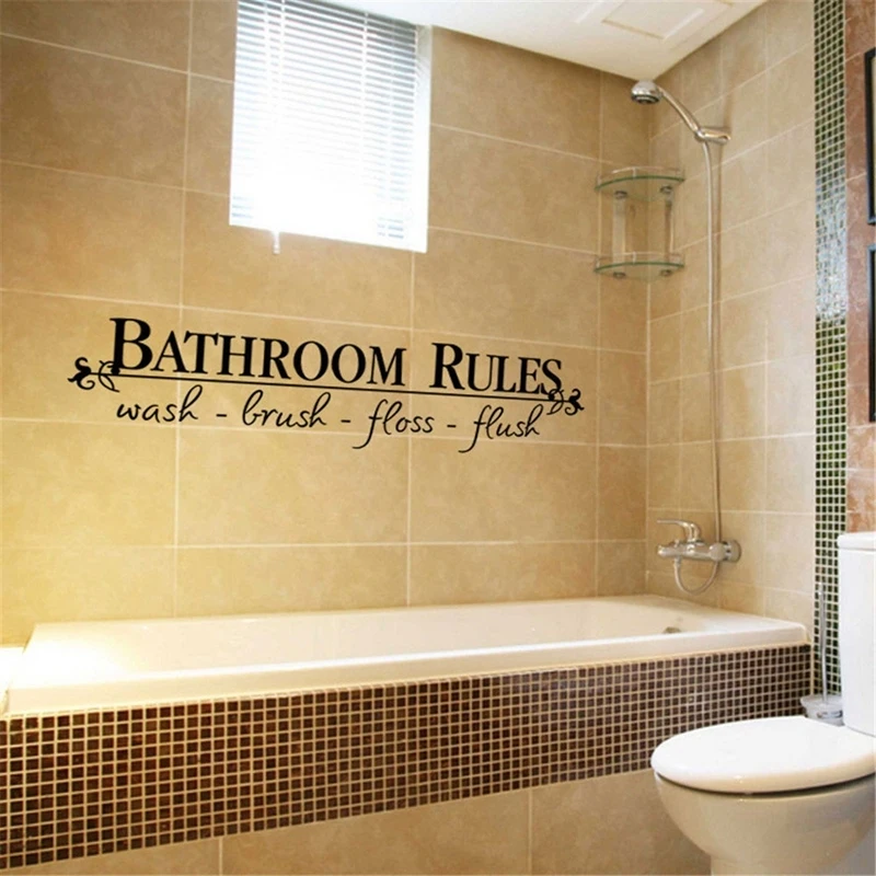 Quote Words Removable Home Art Waterproof Wall Sticker /"Bathroom Rules/" Decal