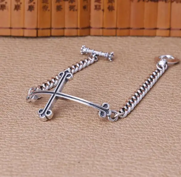 

JOOCHEER Sterling S925 silver Bangles 925 Bangle Shell pearls chain Catki punk Cross pendant closed bracelet