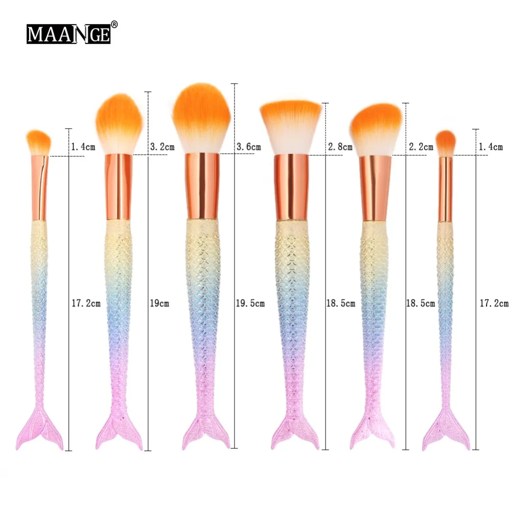 MAANGE 6 шт./упак. большой Русалка кисти для макияжа набор кистей для макияжа с деревянной Базовая Смесь контур Румяна Тени для бровей Кисть для макияжа инструмент Наборы