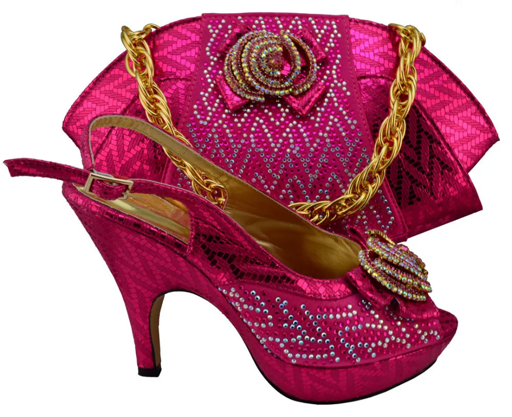 

2016 Italian design woman matching shoe and bag set,high quality shoes and bag for wholesale and retail.MM1003 in Fuchsia color.