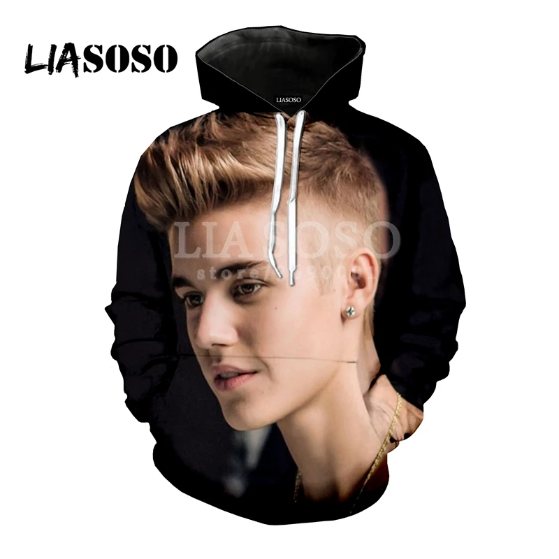 LIASOSO 2018 New Fashion Justin Bieber J.B 3D Print Women Men Hooded Hoodies Sweatshirts Pullover Harajuku Hip Hop Hoodies X0634