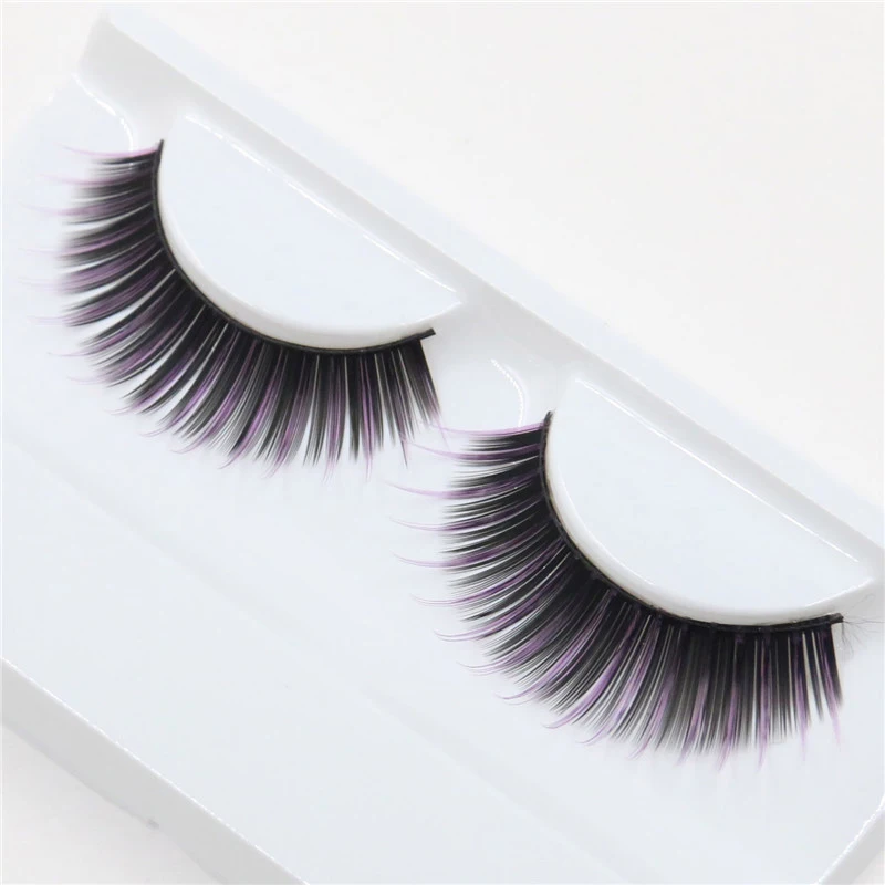 

Natural Color False Eyelashes Stage Performance Art Studio Cosplay Makeup Eye Lashes Pink and Black Thick Fake Eyelash Extension