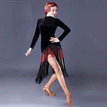 High Quality Latin Dance Dress For Ladies Black Silk Costume Women Professional Ballroom Fringe Stage Dance Fashions 3234