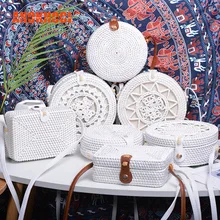 New Vintage Handmade Women White Rattan Bags Stars Flowers Straw Woven Bohemia Style Shoulder Bag Crossbody Handbags B374