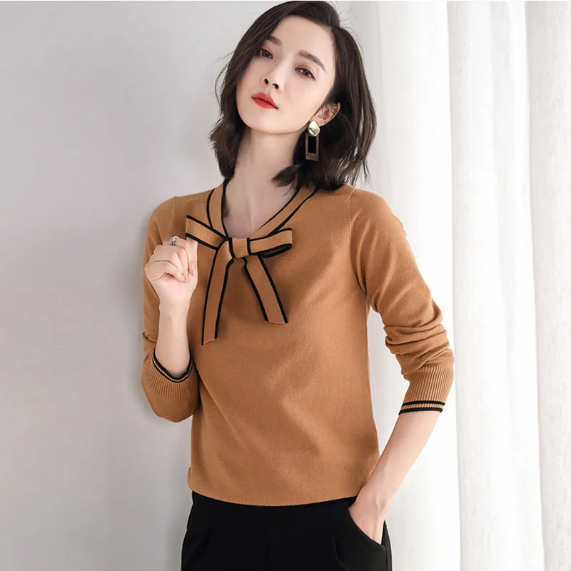 Women Long Sleeve Sweater for Spring Autumn Casual Knnitted pullovers Solid color Butterfuly Collar Women Long Sleeve Sweater for Spring Autumn Casual Knnitted pullovers Solid color Butterfuly Collar