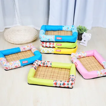 

Pet Supplies Breathable Pet Dog Cat Beds Washable Summer Sleeping Mats Self Cooling Mattress Straw Mat Cold Pad Cooler Cushion