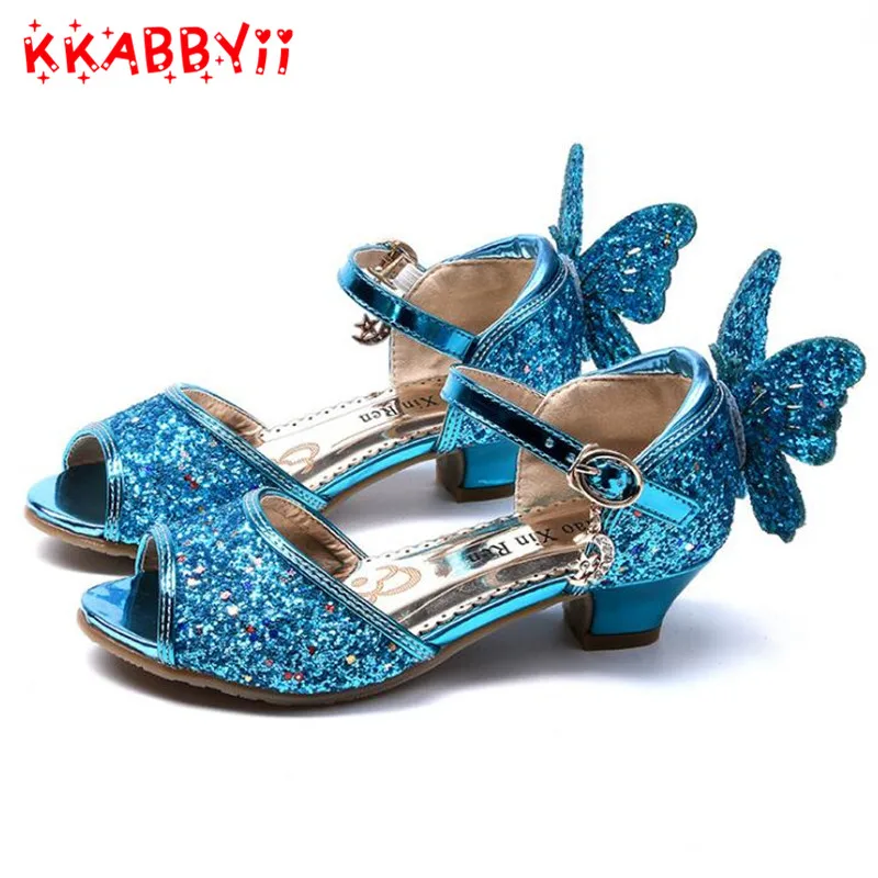 Girls Sandals Rhinestone Butterfly pink Latin dance shoes 5 13 years ...