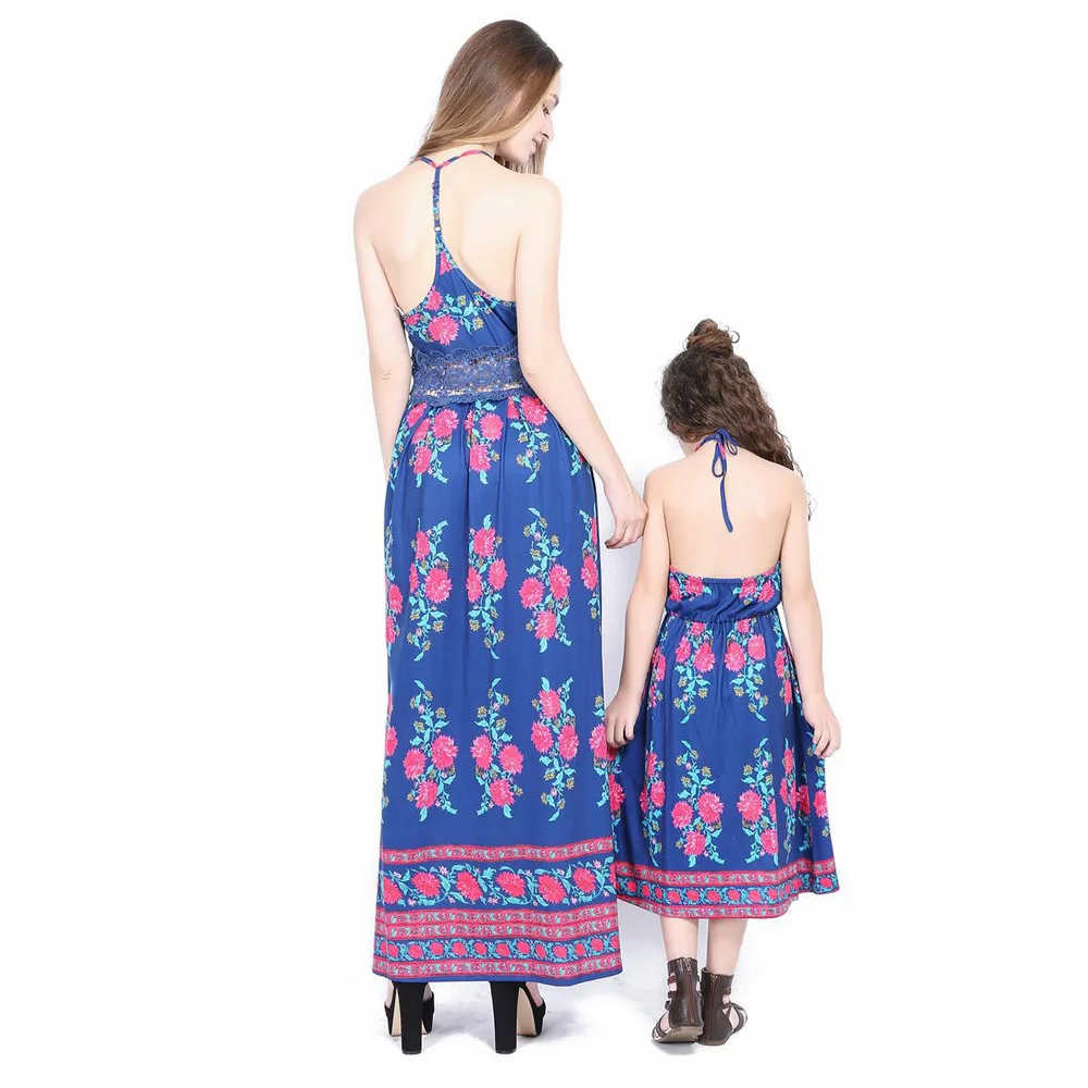 

Family Clothing Family Matching Outfits Summer Slim Dress Backless Gown 2019 New Mother Daughter Dress Long Blue Gown Matching
