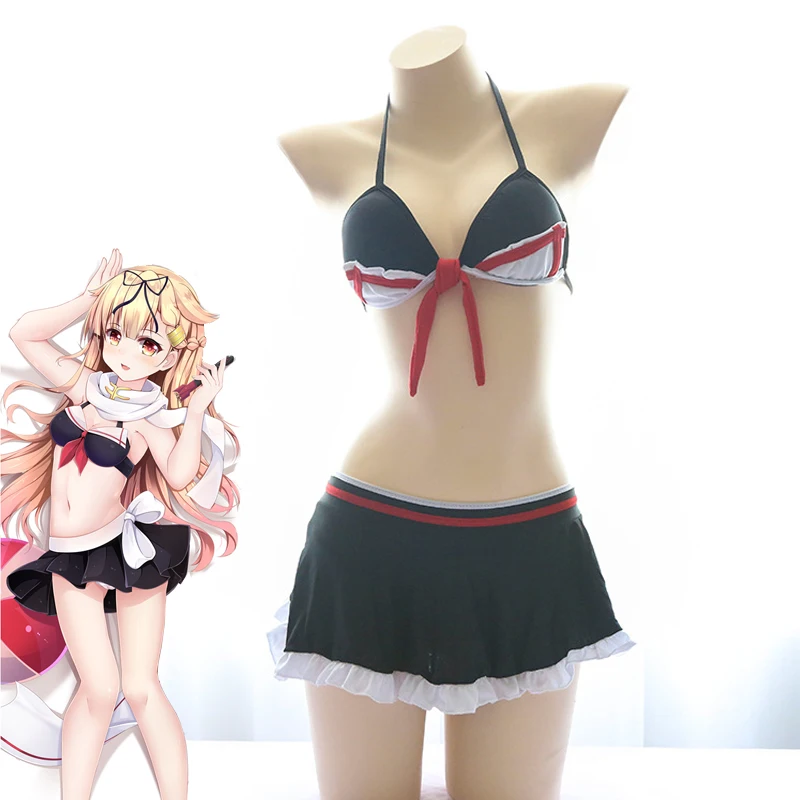 

Japan Anime Kantai Collection Yuudachi Cosplay Swimwear Sexy Women's Two-piece Swimsuit SUKUMIZU