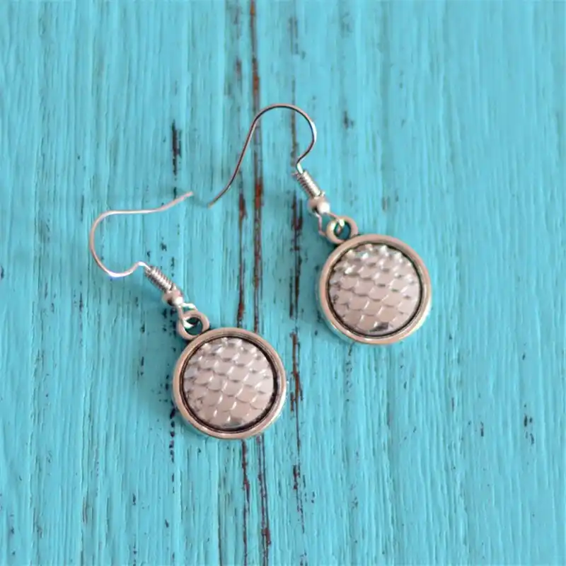 Ручной работы Drusy Смола Круглые бусы серьги Русалка рыбья чешуя Pattern моды Мода