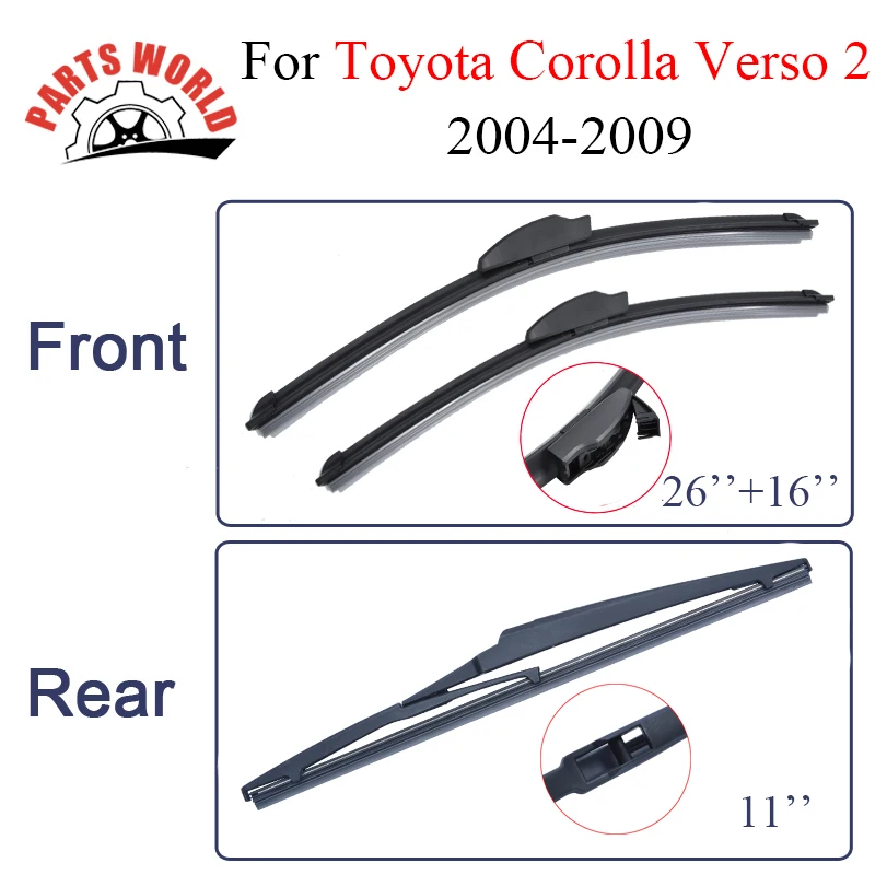 Toyota Corolla Verso 2 2004-2009를위한 Partsworld 와이퍼 블레이드 앞뒤 바람막이 와이퍼 자동차 액세서리 자동차 부품