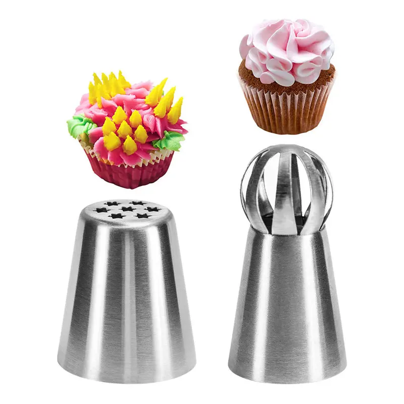 

VOGVIGO 2pc Torch Ball Icing Piping Nozzle Cake Decorator Stainless Steel Russian Nozzle Cream Mouth Dessert Decorator