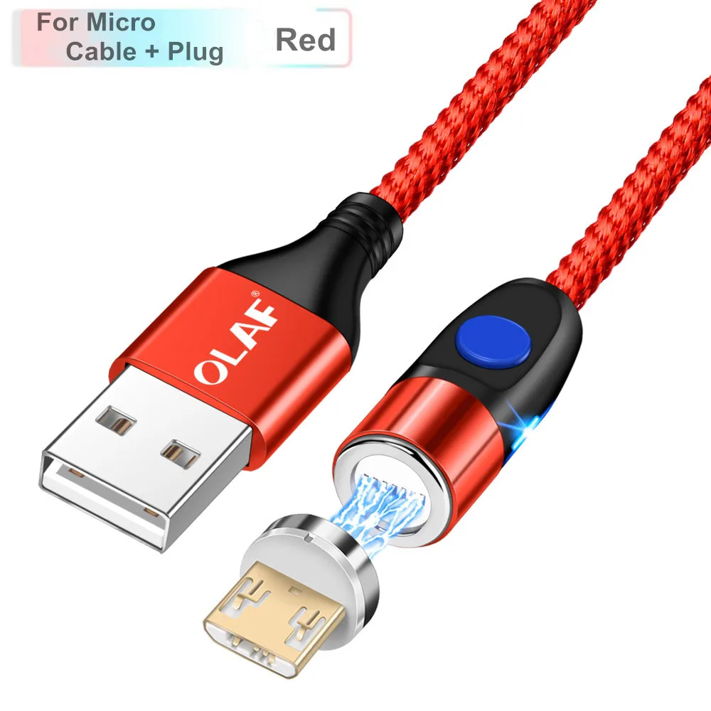 Магнитный кабель Олаф 1 м 2 м 3 А, кабель для быстрой зарядки micro usb type c для быстрой зарядки iPhone 3,0, магнитный кабель USB c type-C - Цвет: Red For Micro