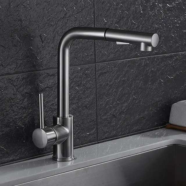 Kitchen Faucets Brass Brushed Silver Bathroom Basin Faucet Pull Out Single Handle Sink Mixer Tap