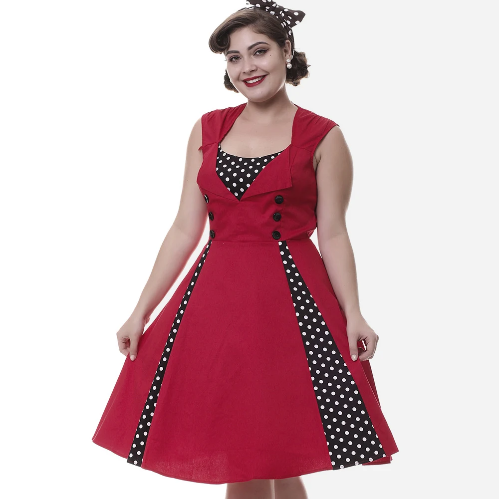 

Kenancy Summer Women Dress Retro Vintage 50 60s Polka Dots Pinup Rockabilly Hepburn Party Dresses Tunic Plus Size Vestidos Mujer