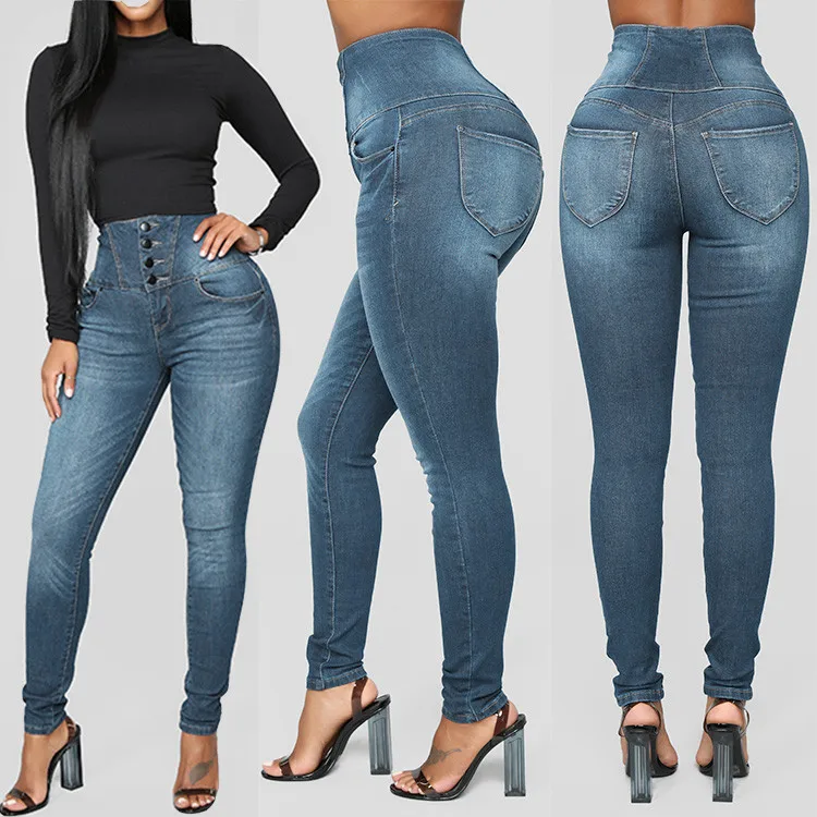 

2019 Women Autumn Elastic Jeans ButtoPlus Loose Hole Denim Pant Women Casual Small Feet Cropped Jeans mujer