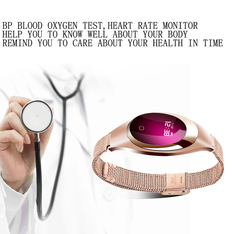 Z18, женские наручные часы, 0,49 дюймов, OLED, металлический ремешок на запястье, измеритель сердечного ритма, артериального давления, умный браслет для женщин