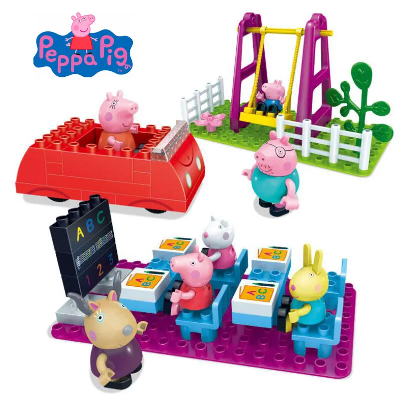 

2018 new Genuine Peppa Pig Deluxe series - educational Building block set peppa's school life with 7 figures toy promotion price