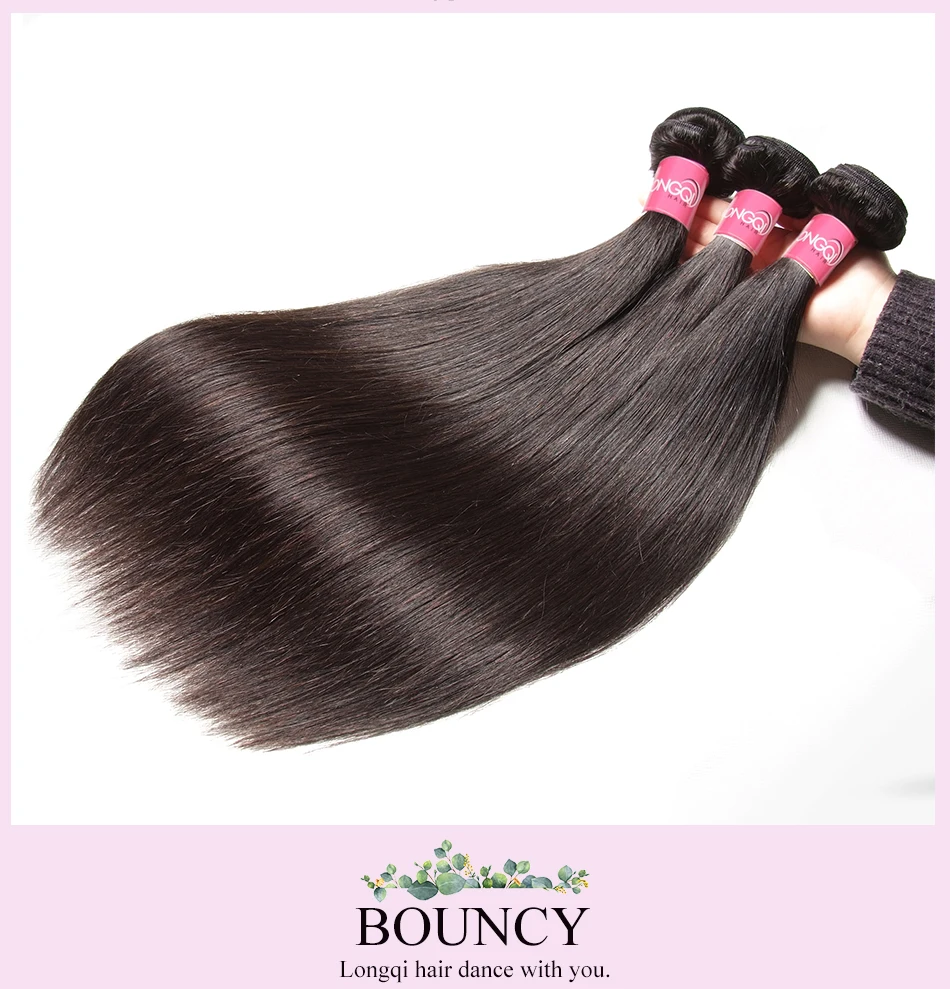 Longqi hair ткань перуанских девственных волос 100% прямые волосы пучки волос натуральный Цвет Пряди человеческих волос для наращивания с 1/3/4 шт