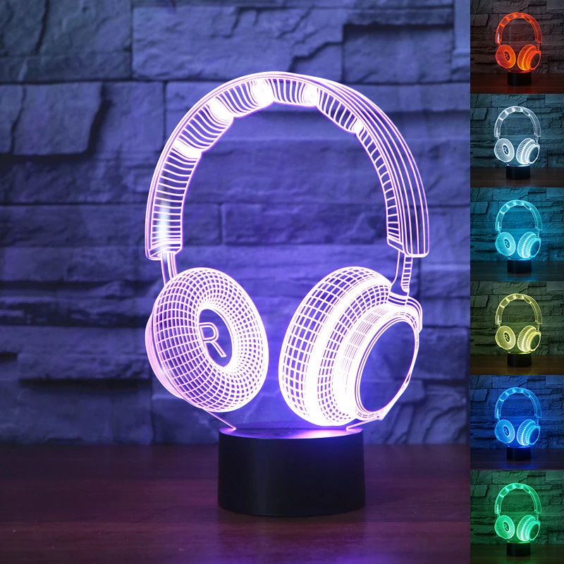 

3D DJ Headphone Illlusion Lamp Studio Monitor Headset hifi Music Earphone 3d Night Light Color bedroom Table Lamp Home decor led