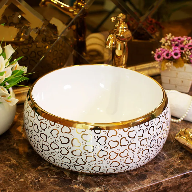 Ceramic Counter Top Wash Basin Cloakroom Hand Painted Vessel Sink