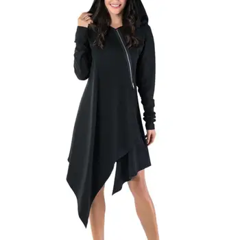 

2018 Autumn Women Irregular Hem Sweatshirts Solid Color Zipper Loose Long Sleeved Hoodies Casual Hooded Pullovers