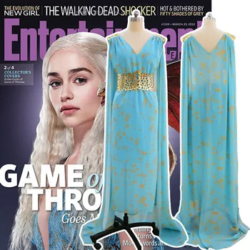 

Game Of Thrones Daenerys Targaryen Blue Dress Fancy Dany Women Cosplay Costume Stormborn Targaryen The Unburnt Mother of Dragon