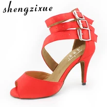 WUXIJIAO/красные Сатиновые туфли с мягкой подошвой на высоком каблуке 8,5 см 10 см; туфли для латинских танцев; женские туфли для бальных танцев; вечерние и свадебные туфли