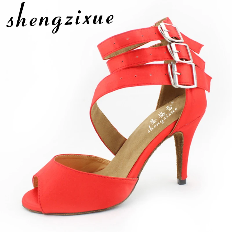 

WUXIJIAO Red Satin soft outsole high-heeled 8.5cm 10cm Latin dance shoes women's Ballroom dancing shoes Party Wedding shoes