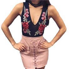 SMOVES Womens Sexy Lace Crochet Choker Floral Embroidery Mesh Bodysuit Rose Playsuit Jumpsuit GB71