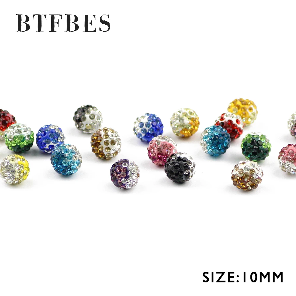 

BTFBES 10 мм Смешанные градиентные цветные хрустальные серьги, подвесные бусины, 20 шт., диско-шар из глины, свободный шар для изготовления ювелирных браслетов своими руками