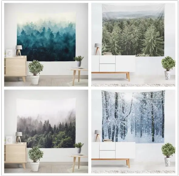 

Hanging Wall Tapestry Nordic Fog Deep Forest Natural Landscape Printing Tapestry Home Decor 150x130cm/150x100cm Polyester