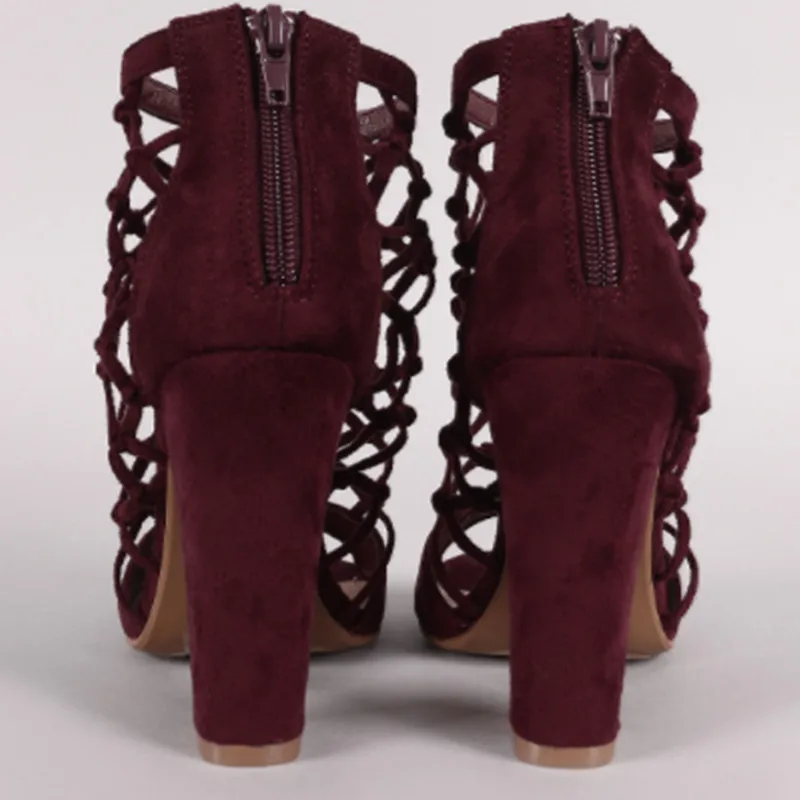 Anudada Mujer Cierre Sólido Zapatos Cremallera Picture As Peep Las Mujeres Tacón De Color Toe Gamuza Silueta Grueso Enjaulado Envuelto Con p5af5qFzc
