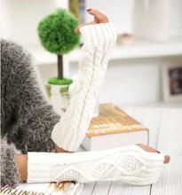 1Pair Floral Spring Fall Women wool Arm Warmer Women Long Gloves Winter Fingerless Knit Mittens button Long Gloves 2016 New