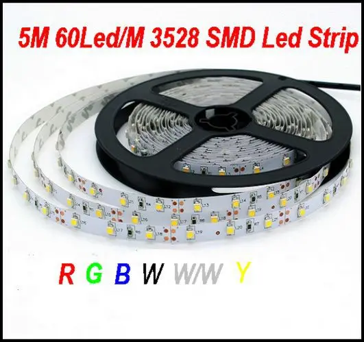 Гибсветильник Светодиодная лента 5 м 300 светодиодный одов 3528 SMD 12 В 60 одов/м