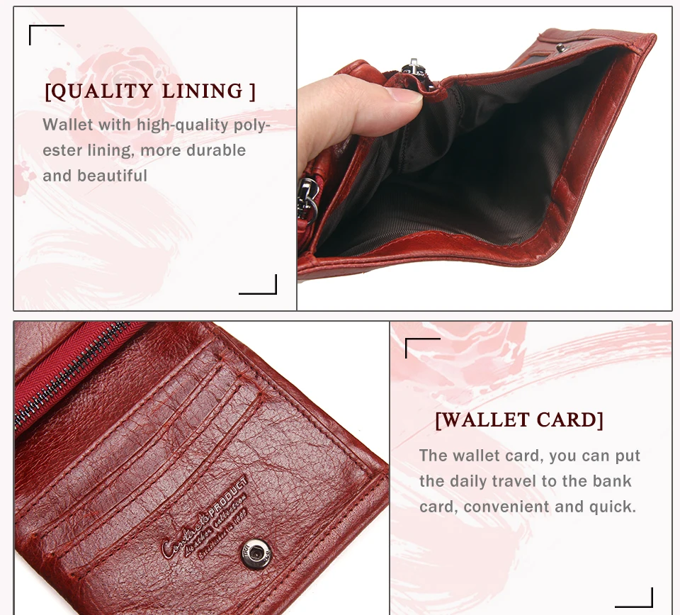 Contact'S Fashion Genuine Leather Women Wallet Small Standard Wallets Coin Bag Brand Design Lady Purse Card Holders Red Brown