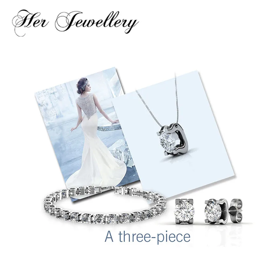 

Her Jewellery hot sellings 3 pieces jewelry Necklace & Earrings & Bracelet Jewellery set Made with crystals from Swarovski 8