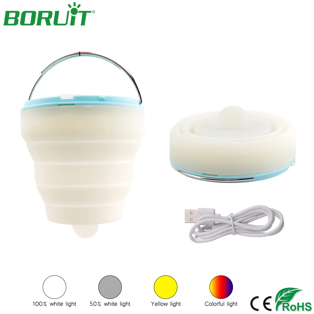 BORUiT USB Rechargeable Portable Lantern Hanging Lamp Waterproof Outdoor Camping Tent Light Silicone Night Light with Battery