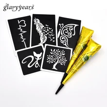 5 шт. маленький трафарет для татуировки хной+ 2 шт. черная хна паста крутая Женская Мужская краска для макияжа тела тату Трафаретный временный рисунок