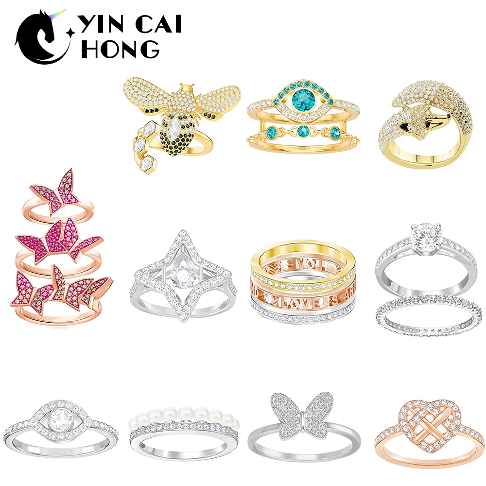 

YCH SWA Elegant Simple Devil's Eye Fox Butterfly Bees Love Flowing Rings Rose Gold For Women's Valentine's Day Gift Original
