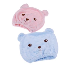 1 шт., шапочка для душа с милым медведем, обернутые полотенца, банные шапки из микрофибры, сухая шапочка для волос, быстро высыхающая шапочка для волос, аксессуары для ванной, голубой, розовый
