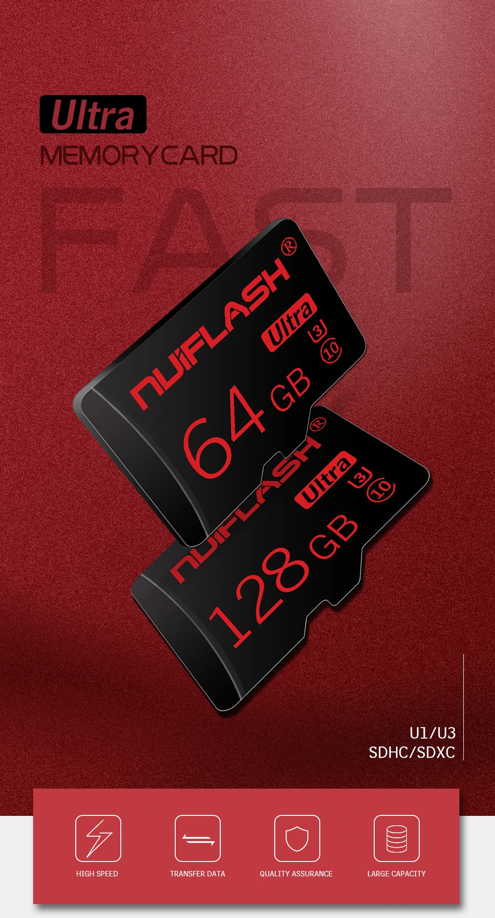 Nuiflash Micro SD Card Memory Card Micro-SD 64gb 128gb Class 10 Sd Tf, Suitable For Mobile PC Tablet TF Card SD Card