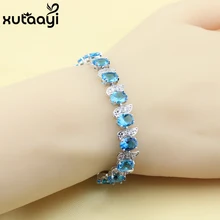 Лидер продаж Модные Серебристые Цвет jewelryblue циркон белый австрийского хрусталя цепочки-link длина браслета 18+ 2 см для Для женщин