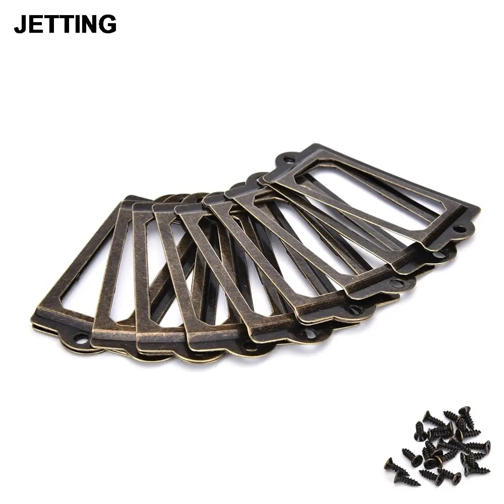 12Pcs/lot Antique Brass Metal Label Pull Frame Handle File Name Card Holder For Furniture Cabinet Drawer Box Case Bin