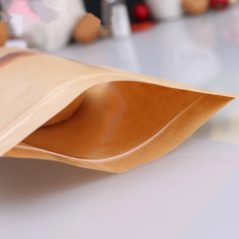 50 шт в наборе! Многоразовая крафт-бумага самозапечатывающаяся молния упаковочная снэк-сумка с прозрачным окном свежая еда стойка для конфет обертывание