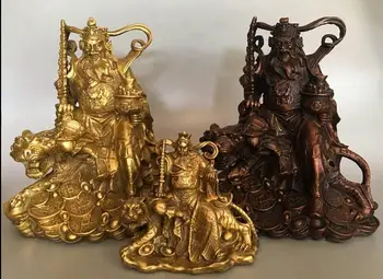 

23cm Chinese pure copper Feng Shui, God of Wealth, riding tiger statue office home crafts ornaments