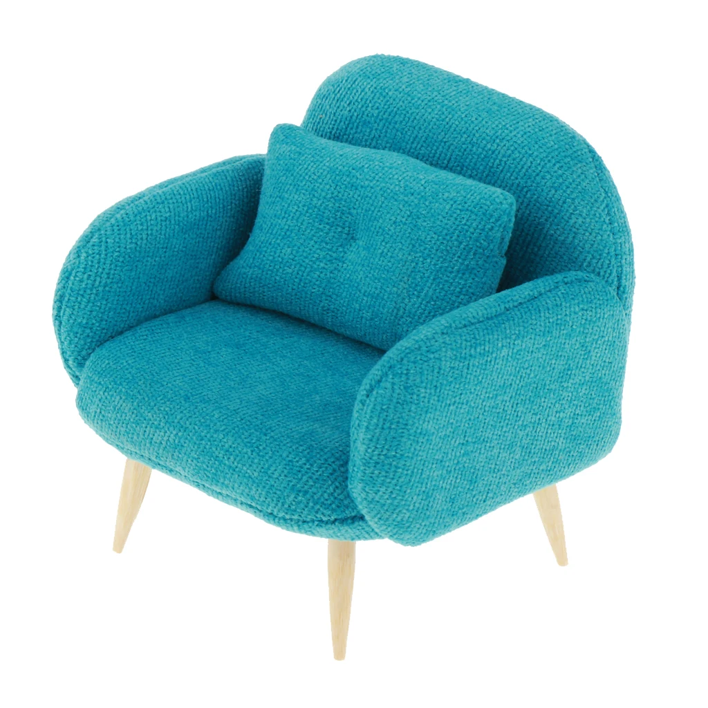 

Blue Sofa & Cushions for 1/12 Dollhouse Furniture Miniature Toys