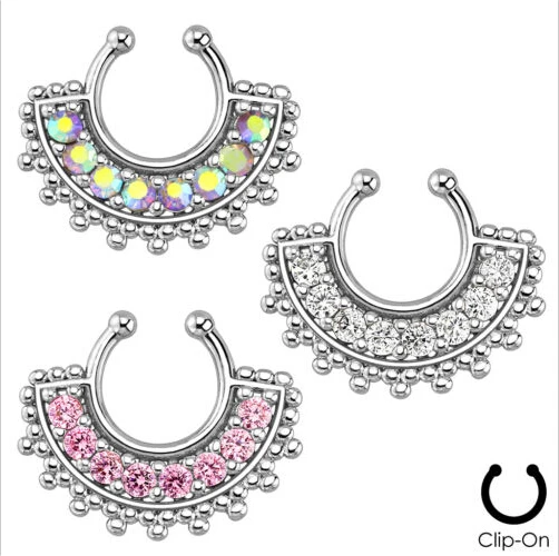 

2015 Real New Arrival Trendy Plant Body Jewelry 3 Pcs Clip On Fake Septum For Clicker Non Piercing Nose Ring Hoop Tribal Swirls