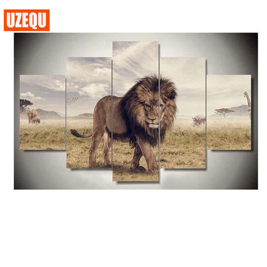 

UzeQu 5pcs 5D DIY Diamond Embroidery Full Square Animal Multi-picture Diamond Painting Cross Stitch Lions Painting Rhinestones