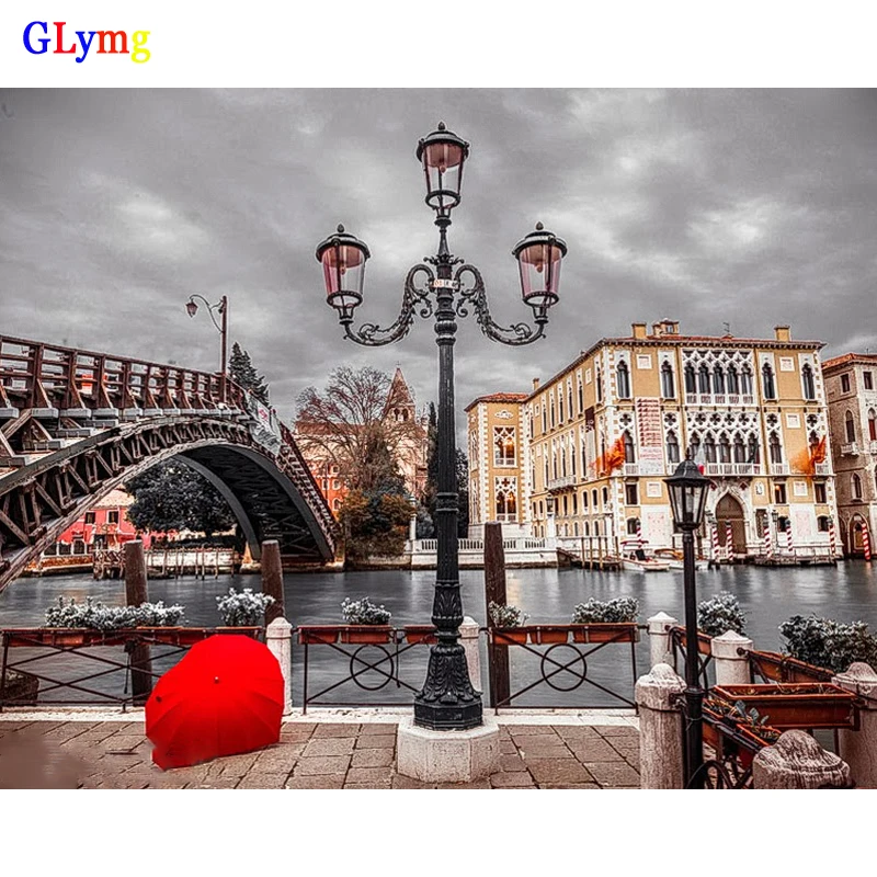 

GLymg Diy Needlework Diamond Embroidery Landscape River Bridge Lights Diamond Painting Cross Stitch Square European Home Decor